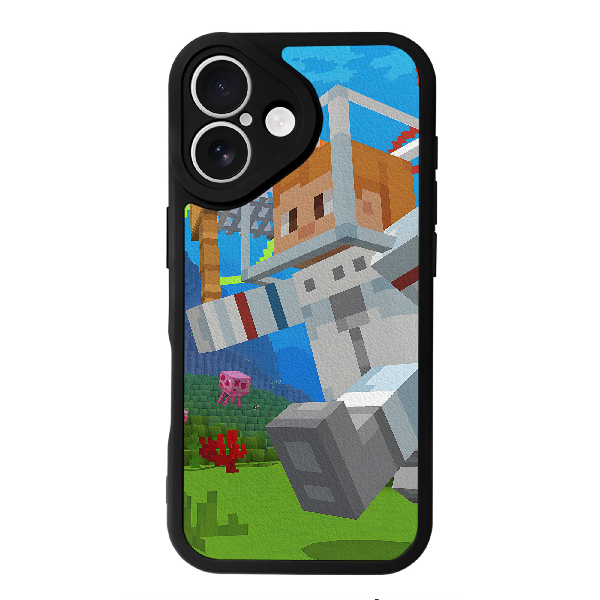（画像用） マインクラフト ブロックの世界 Minecraft MC Block world 【iPhone 16シリーズ対応】シリコンスマホケース（レザー調） 材質：シリコン